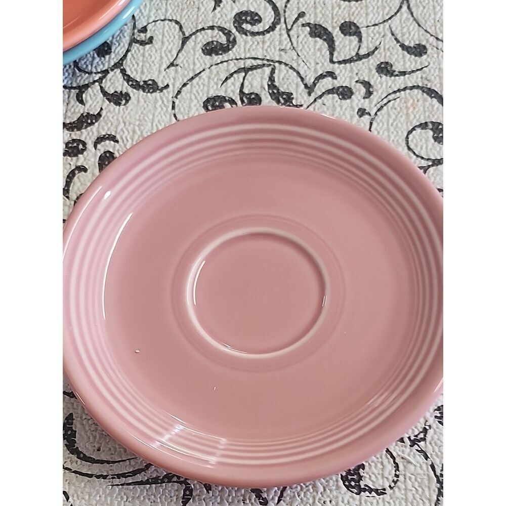 Homer Laughlin Pink Ceramic Saucer with Concentric Ring Detail